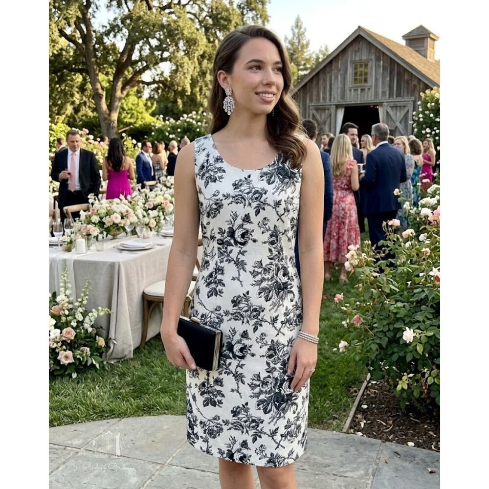 Collection by Cherokee Floral Toile‎ Sheath Dress Size 6 White Black